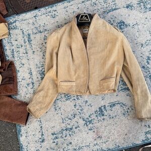 Women's cropped Tan leather suede jacket